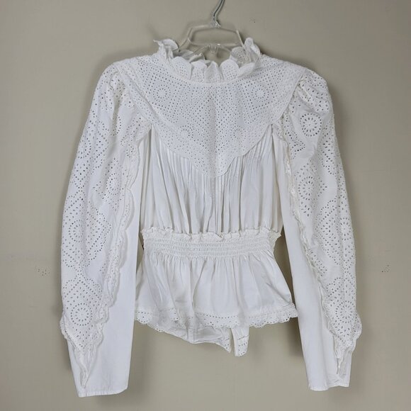 Sea New York Vienne Eyelet Embroidered Blouse Top Open Back Boho Ruffle - Picture 2 of 9